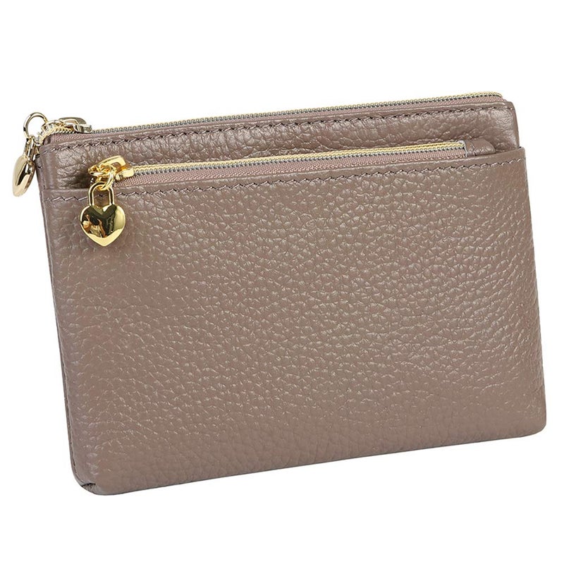 Cynure Women's Genuine Leather Coin Purse Zipper Pocket Size Pouch Change Wallet, Grey Purple - Image 1